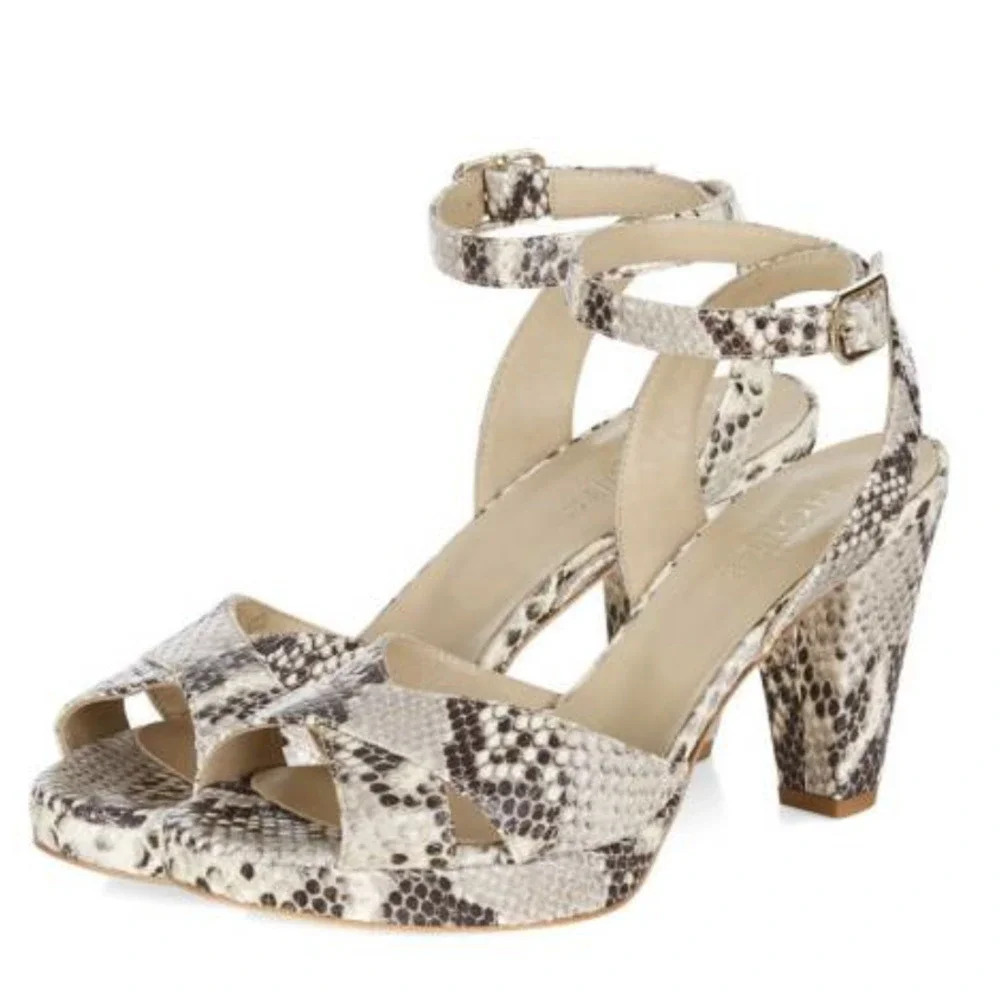 Hobbs London Snake Leather Vivienne Heeled Sandals Size 37 / US 6
